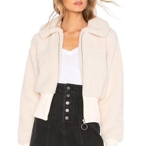 Lovers and Friends Coco Zip Up Sherpa Jacket in Creme Brulee cream color size sm